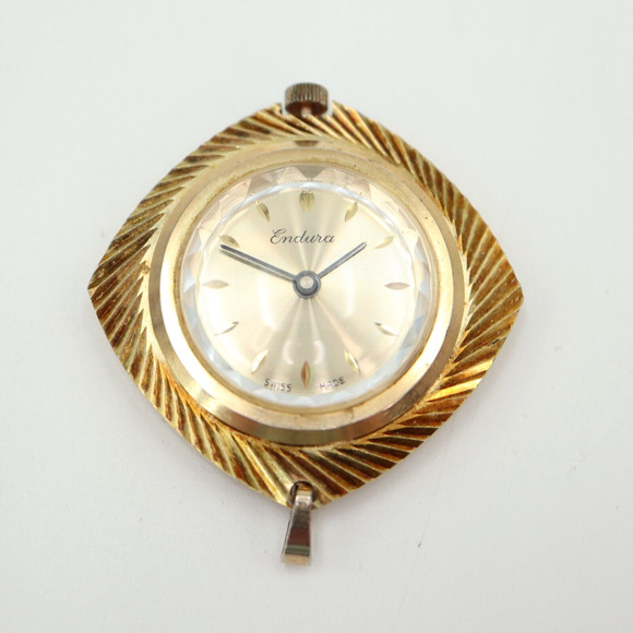 Vintage Endura Swiss Made Ladies Gold Tone Manual Wind Pendant Necklace Watch - Picture 1 of 15